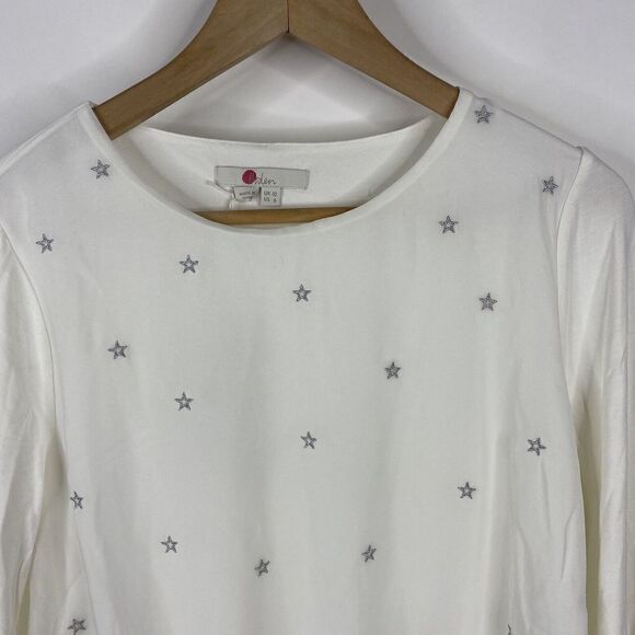 Boden Top Size 6 Womens Ivory Tori Star Embroidered Shirt Long Sleeve Stretch - Picture 2 of 5